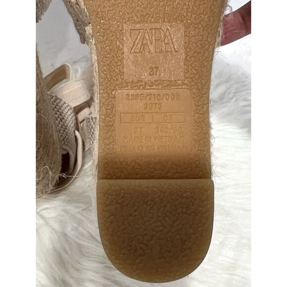 Zara Womens White Crochet Tie-Up Wedge Espadrilles Ankle Tie fastening Sz US 6.5 - Picture 12 of 12